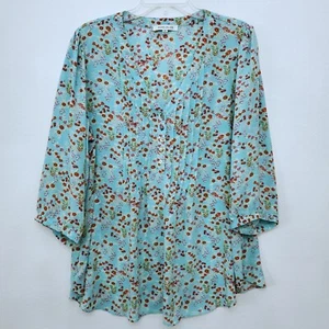 Rose + Olive Women's Floral 3/4 Sleeve Button Pintuck Tunic Blouse Size 1X - Picture 1 of 12