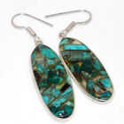 925 Silver Plated-Copper Chrysocolla Ethnic Earrings Jewelry 2.1" AU N404