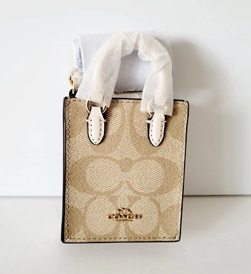 Nuevo con etiquetas Mini Bolso de Mano Coach North South Cartera Dije Llavero Firma Lona Caqui Foto 1 de 4