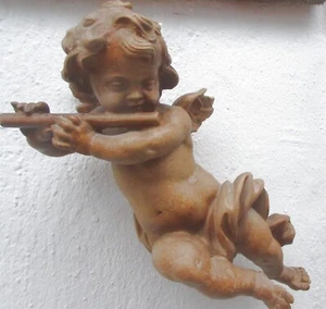 Wallhanging Angel Barock carved wood  CHERUB OberammergauBavaria - Picture 1 of 4