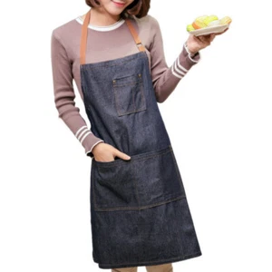Denim Canvas Pocket Adjustable Baking Chefs Kitchen Coffee Cooking BBQ Apron - Picture 1 of 5