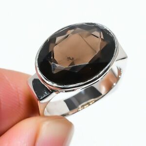 Smoky Topaz Gemstone Handmade 925 Solid Sterling Silver Jewelry Ring Size 8
