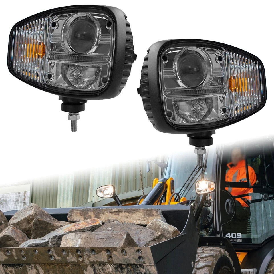 E9 Pair LED Headlights RHD For Volvo JCB Loader L50C,L50B,530,1000 OEM 70050193 - Image 1 of 4