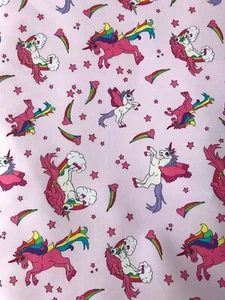 Pink Unicorn Fabric 100% Cotton - sold by metre - Picture 1 of 2