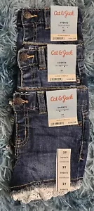 Cat & Jack 3pair Toddler Girls Eyelet Lace Trim Demin Jean Shorts, Dark Wash, 2T - Picture 1 of 4