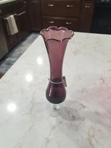 Purple 8.25" Bud Vase Home Decor Decoration Base Clear Ruffled Rim - Picture 1 of 3