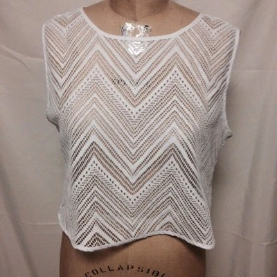 Milly Cabana Cropped Shell Crochet Top Cover Up M White 116CR04980  NWT - Image 1 of 2