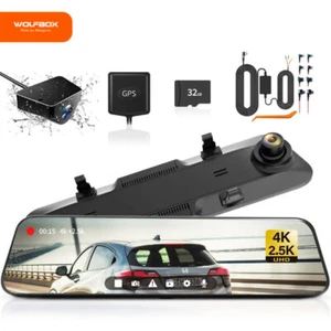 WOLFBOX G900 4K+2,5K fotocamera specchio anteriore e posteriore gratuita 32 GB scheda dash cam - Foto 1 di 9