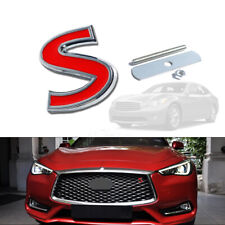 1PC Chrome Red S Front Grill Emblem Sticker w/ Mounting For Infiniti Q50 Q60 Q70