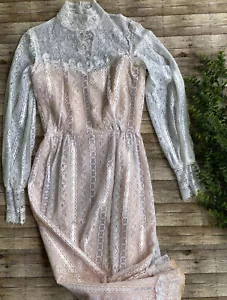 Vtg Dance Allure Alfred Angelo Dress Lace Size Small Bride Fairycore 70s Formal - Picture 1 of 12