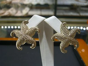 EDLE 14 KARAT GELBGOLD AUSGEFALLENE SEESTERN SEESTERN OHRRINGE DIAMANTSCHLIFF NEU WOW - Bild 1 von 11