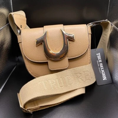 Bolso Cartera True Religion Nuevo con Etiquetas $98 Mini Solapa Logo Bandolera Bolso Tostado • NUEVO Foto 1 de 4