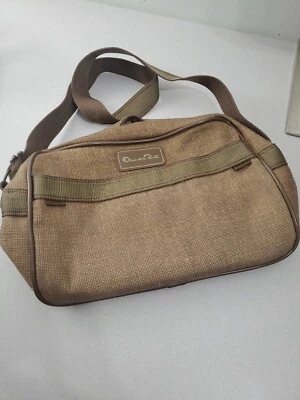 Bolso de hombro de viaje vintage años 70 Oscar de la Renta caqui tweed para hombre Foto 1 de 4