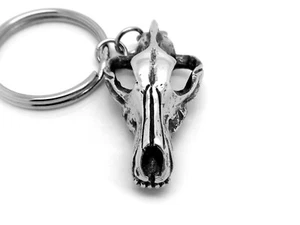 Wolf Skull Keychain, Handmade Animal Bone Keyring in Pewter - Picture 1 of 5