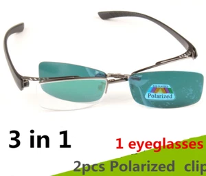 2pcs Polarized Magic clip-on Sunglasses Half Rim Eyeglasses Frames Driving 3in1 - Picture 1 of 16