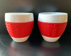 Juego de 2 tazas Bodum Pavina porcelana blanca roja silicona agarre espresso 2,5 oz - Imagen 1 de 4