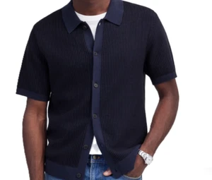 Madewell Maglione Uomo Grande Blu Tuck Stitch Bottoni Polo Navy Cotone Ricky - Foto 1 di 8
