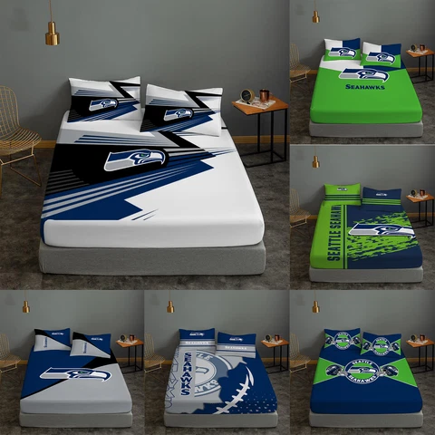 Seattle Seahawks 3Pcs Bedding Fitted Sheet Sets Pillowcases Soft Mattress Cover Cover