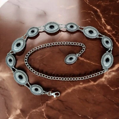Cinturón Western Concho Mujer Plateado Ovalado Medallón Boho Vaquera Cintura Cadena Foto 1 de 4