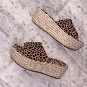 Bamboo Leopard Cheetah Print Platform Espadrille Mules Sandals- size 8 - Picture 1 of 6
