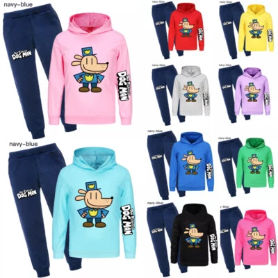 Kids World Book Day DOG MAN Casual Hoodie Tracksuit Set Hooded Top Pants Suit