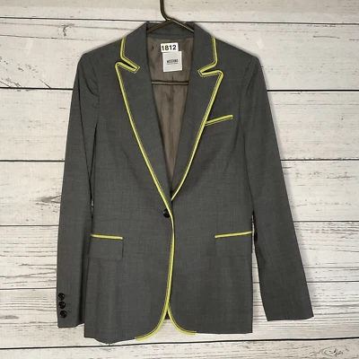 Moschino Cheapandchick Women’s 10 One Button Wool Blazer Gray Contrast Trim - Image 1 of 4