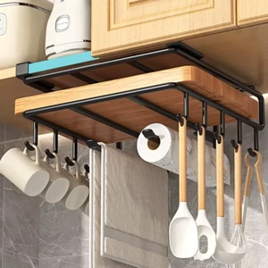 Kitchen Hanging Organizer Rack with Hooks under Cupboard Paper Towel Rags Hanger - Picture 1 of 8