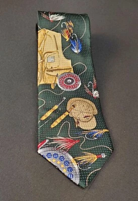 BASIC ELEMENTS Hombres Aparejos de Pesca Verde Señuelos Corbata Corbata Seda NUEVO con Etiquetas Foto 1 de 4