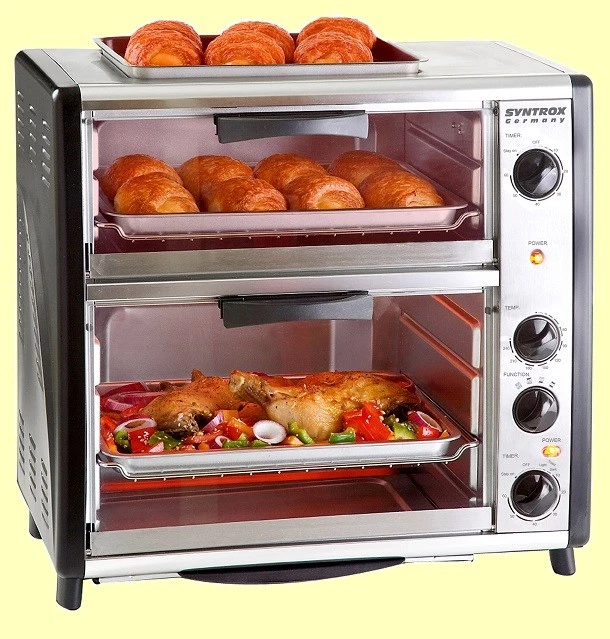 42 Liter Edelstahl Doppel-backofen mit BBQ und DREHSPIESS Syntrox