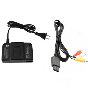 AC Power Supply Adapter Cord+Audio AV RCA Cable For Nintendo 64 N64 Game Set