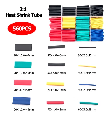 GITG 560Pcs HEAT SHRINK Tubing Insulation Shrinkable Tube 2:1 Wire Cable Sleeve