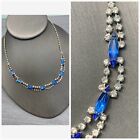 Vintage Juliana All Glass Clear & Sapphire Blue Rhinestone Silver Necklace 16?