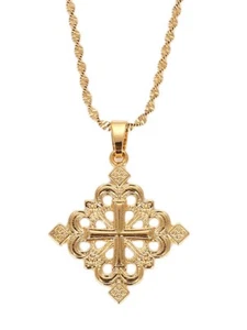 Ethiopian Coptic Cross Gold Medieval African Christian Church Pendant Jewelry - Picture 1 of 6