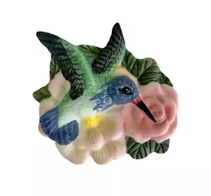Magnete da frigorifero vintage colibrì con fiore rosa russ Berrie NOS - Foto 1 di 2