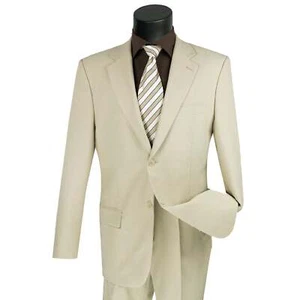 BIG & TALL Men's Beige 2-Button Classic-Fit Poplin Polyester Suit NWT - Picture 1 of 3