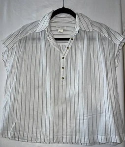 Club Monaco Top Womens XS White Stripe Cotton Minimal Quiet Luxury Vacation - Picture 1 of 4