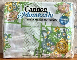 Vintage Cannon Monticello Perkal Twin Spannbetttuch (1) Blumenmuster NEU KOSTENLOSER VERSAND - Bild 1 von 3