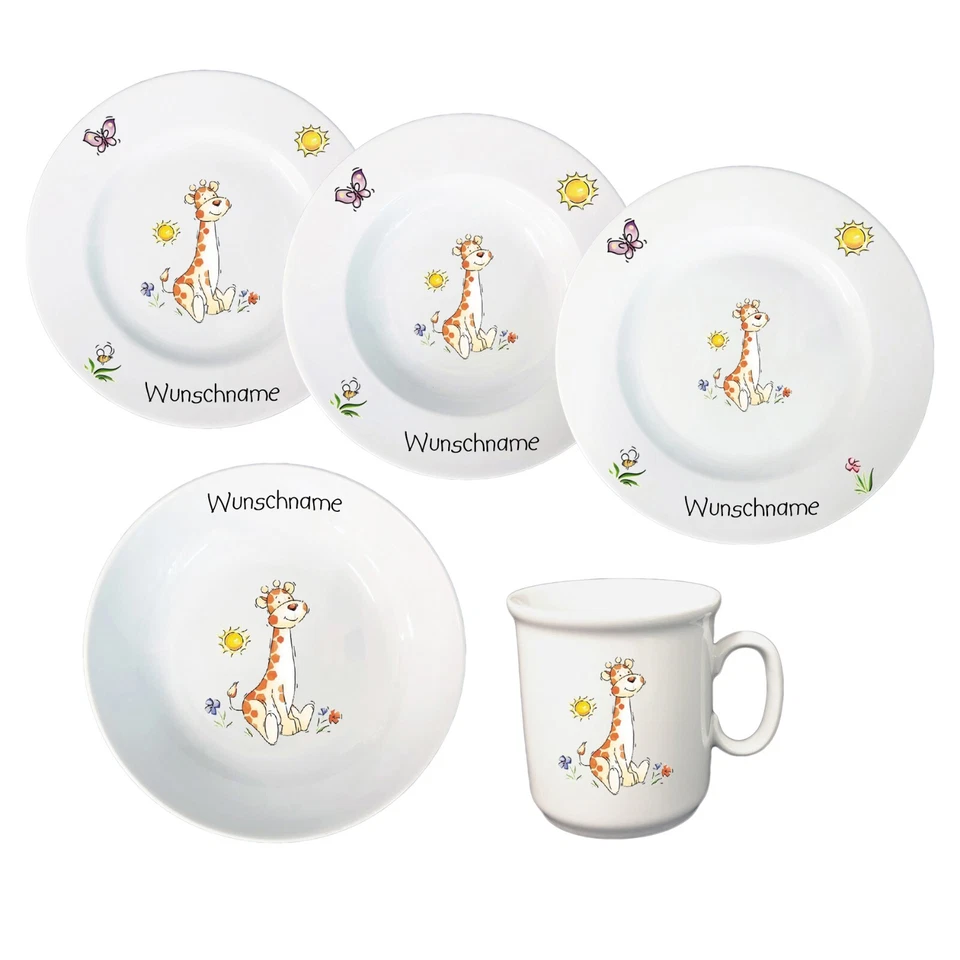 Kindergeschirr Giraffe Porzellan Set - Personalisiert mit Wunschname - Bild 1 von 1