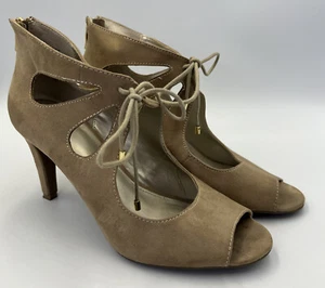 A.n.a. A New Approach ANA CHANCE Women's Beige Tie Peep Toe Zip Heels US 9.5 - Picture 1 of 15