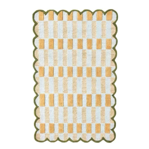 Anthropologie 9x12 Hand-Tufted Checkered Plaid Rug Modern Geometric Gold Rug - Picture 1 of 3
