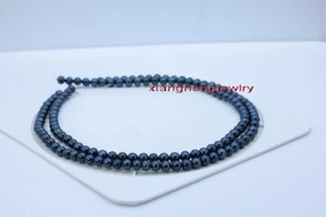 LONG AAAAA 35"6-7mm Natural REAL ROUND TAHITIAN black pearl necklace 14K gold - Picture 1 of 5