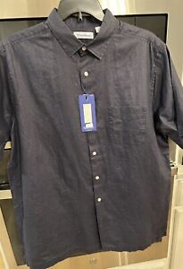 Men’s Linen Shirt XLT Navy Blue Caribbean Short Sleeve Button Up