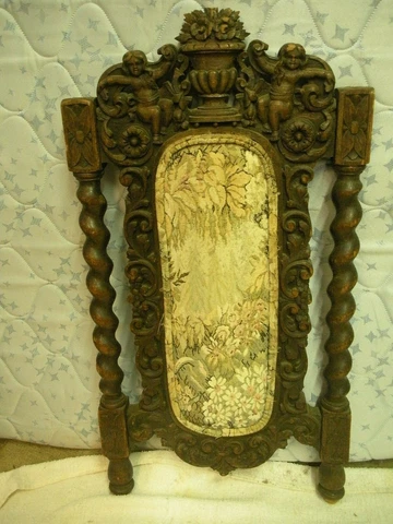 Antique Salvage Chair Parts Oak Italian Renaissance Wood Carved Cherub Ornate Cover