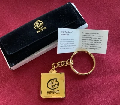 Intel Pentium Processor Chip Keychain - 1990s - w/ Velvet Bag & Original Box - Image 1 of 4