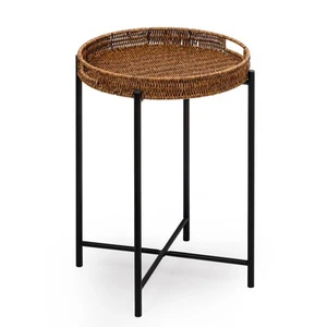 Small Wicker Round End Table 16.5 in Rattan Tables with Removable Tray - Picture 1 of 7
