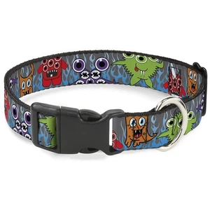 PC-W30389-NM Cute Monsters Gray/Flame Blue Plastic Clip Collar, Narrow Medium... - Picture 1 of 8