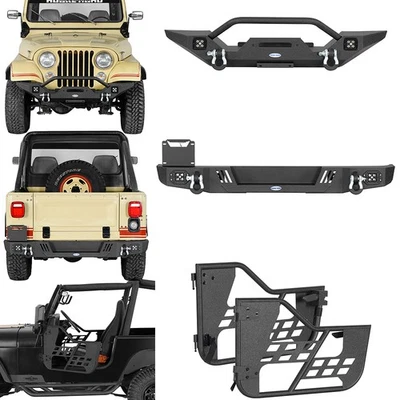 Front Bumper + Rear Bumper + Tube Half Door Black Steel Fit 1976-1986 Jeep CJ-7 - Изображение 1 из 4