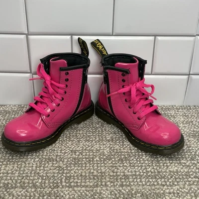 Doc Dr Martens Hot Pink Patent Leather Zipper Combat Air Wave Toddler Sz 10 S6 - Image 1 of 4