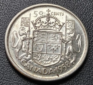 1958 Canada Silver 50-Cent Half Dollar Coin - 80% Silver - Bild 1 von 2