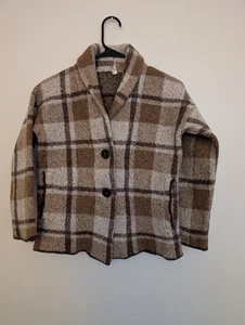 Margaret O'Leary karierte Strickjacke Pullover Schalkragen braun/elfenbein Größe 8 - Bild 1 von 13